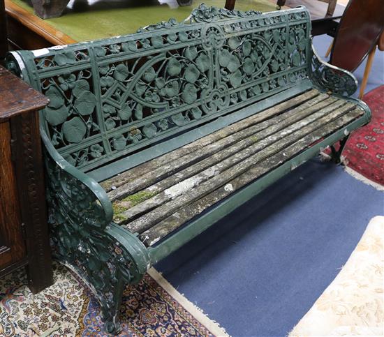 A Coalbrookdale style Nasturtium pattern garden bench, W.174cm